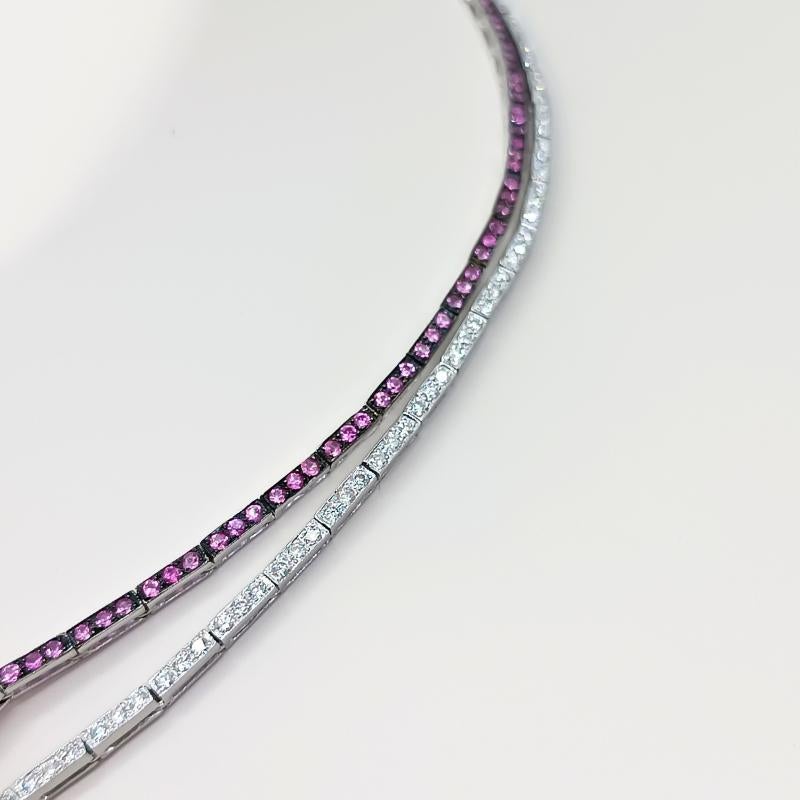 White Gold Necklace with Diamonds, Sapphires, Rubellite and Tourmaline For Sale 3