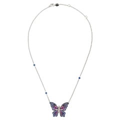 Collar de Oro Blanco con Diamantes Blancos, Zafiros Azules y Micromosaico