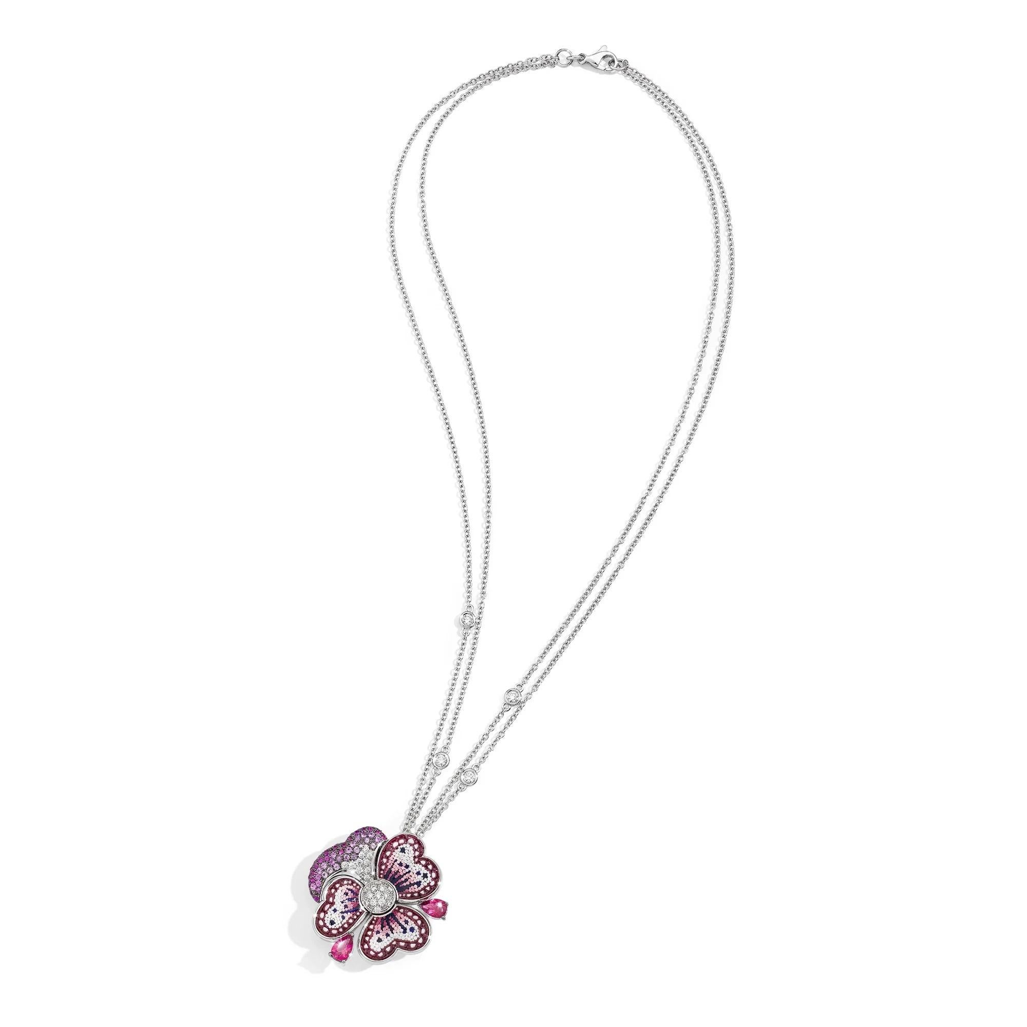 Modern White Gold Necklace with White Diamonds, Tourmalines, Sapphires and Micromosaic For Sale