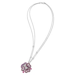 White Gold Necklace with White Diamonds, Tourmalines, Sapphires and Micromosaic