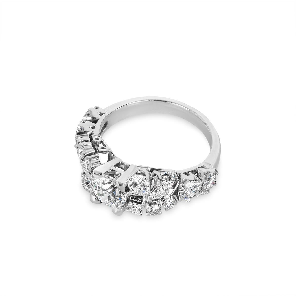 Women's White Gold Old European Cut Diamond Ring 0.86 Carat H/VS2 For Sale