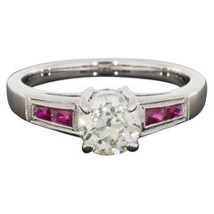 White Gold Old European GIA Certified Diamond and Ruby Engagement Ring