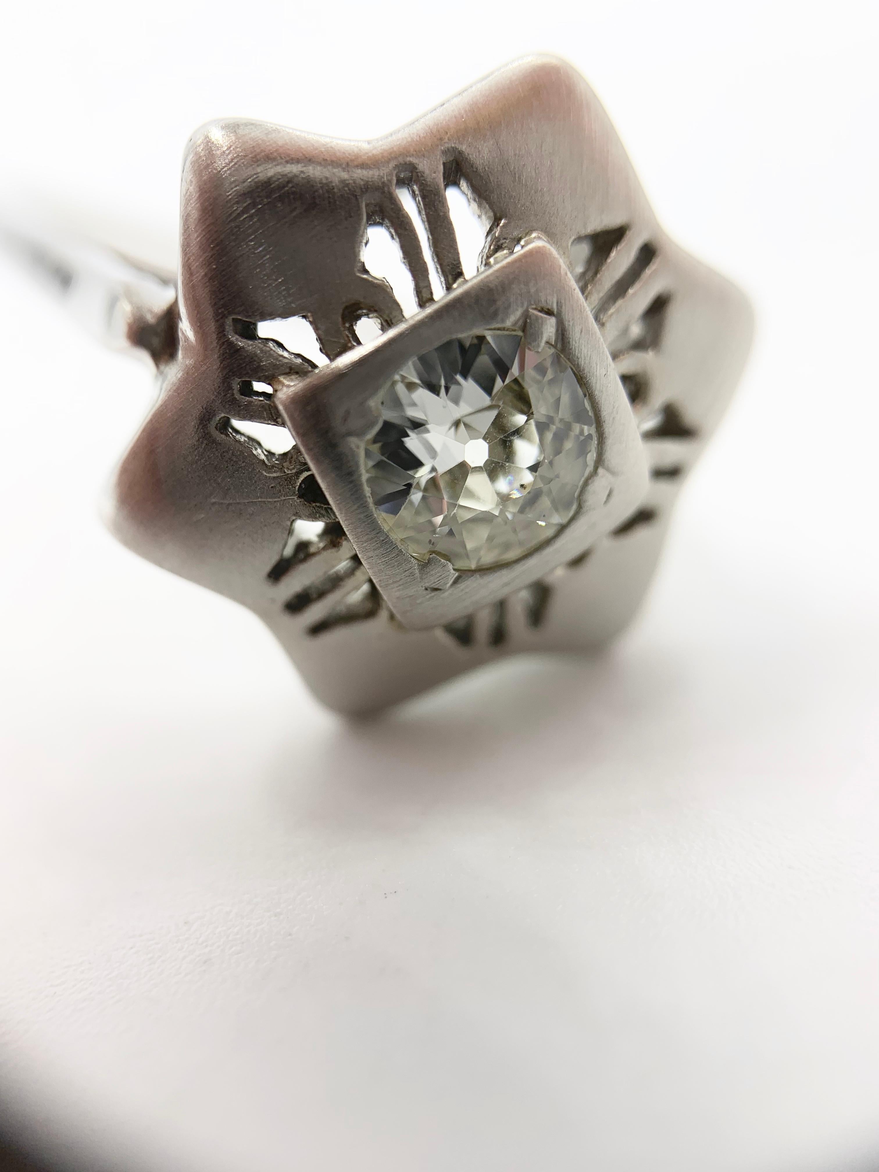 White Gold Old Mine Cut Diamond Star Ring For Sale 3