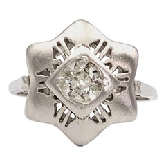 White Gold Old Mine Cut Diamond Star Ring