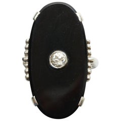 White Gold Onyx and Diamond Art Deco Ring
