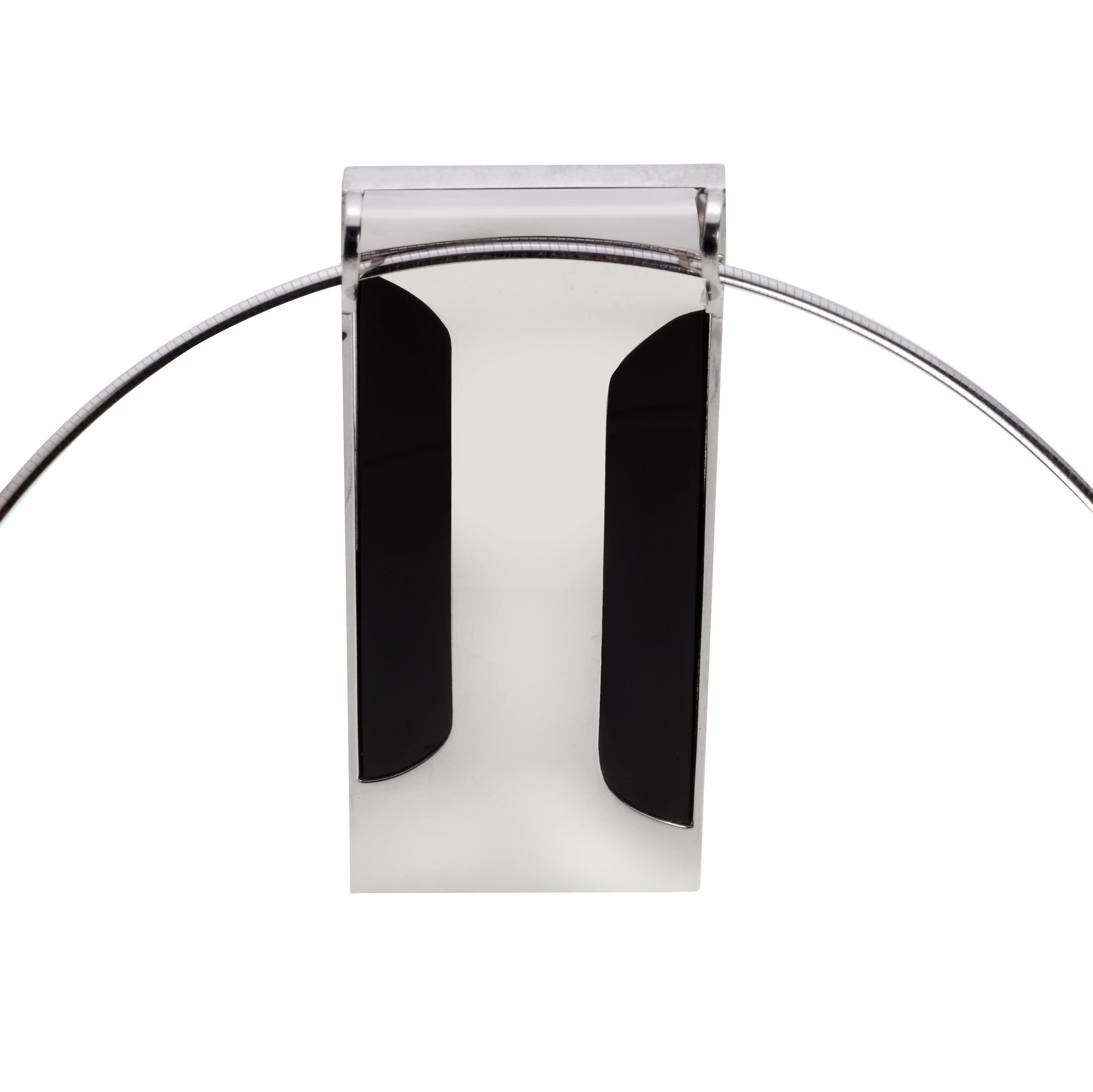 Round Cut White Gold Onyx and Diamond rectangular minimalist Pendant