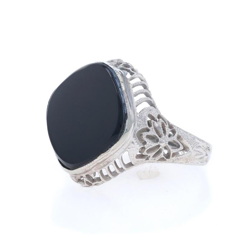 Anello solitario in oro bianco con onice Art Deco 14k Floral In condizioni ottime in vendita a Greensboro, NC