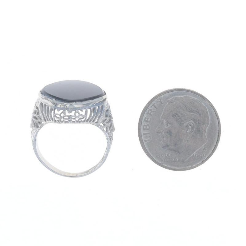 Anello solitario in oro bianco con onice Art Deco 14k Floral in vendita 1