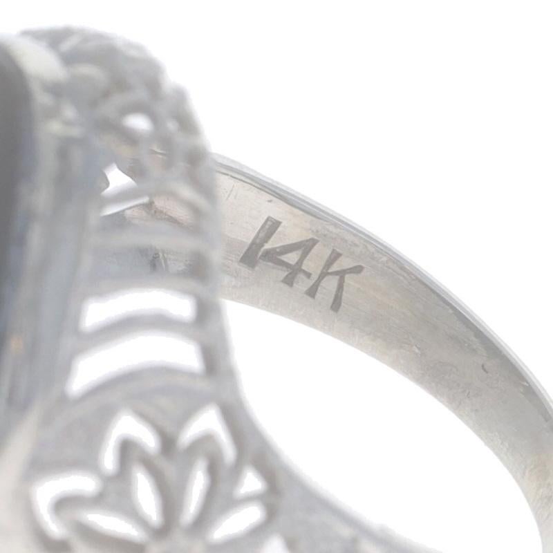 Anello solitario in oro bianco con onice Art Deco 14k Floral in vendita 2