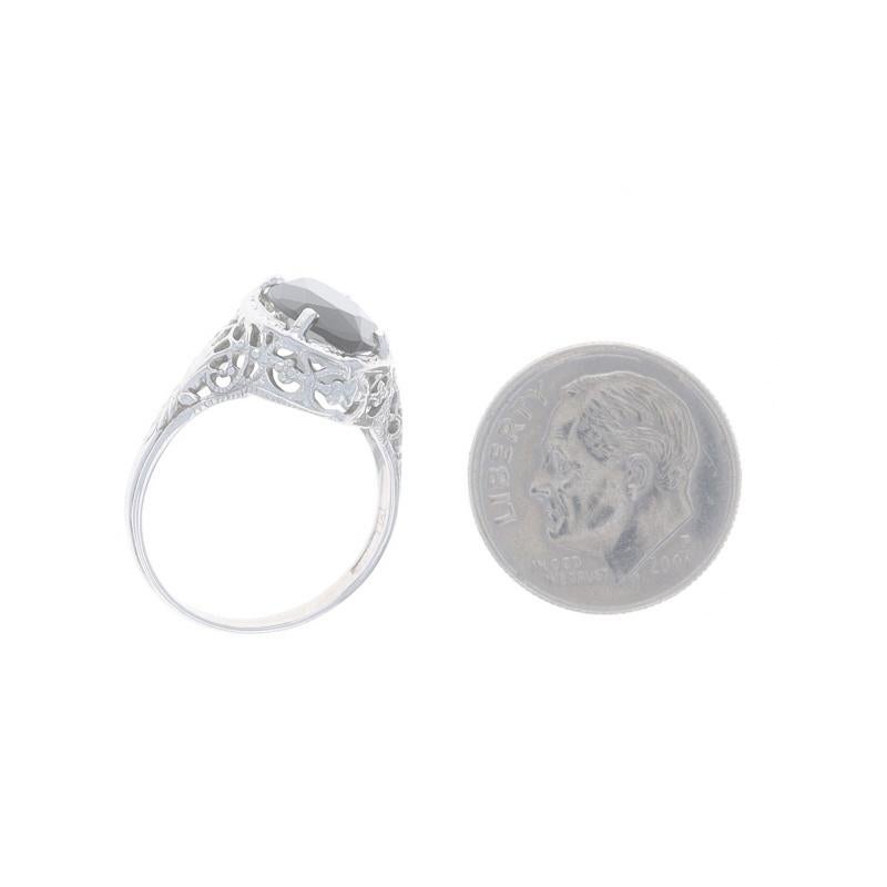 Solitaire de cocktail Art déco filigrane milgrain en or blanc 18 carats en vente 1
