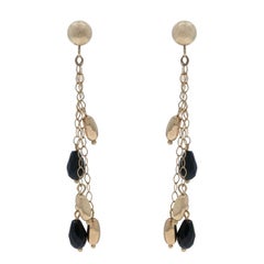 White Gold Onyx Dangle Earrings 14k Bead Pierced