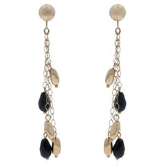 Orecchini pendenti in oro bianco con onice, perline 14k, forati