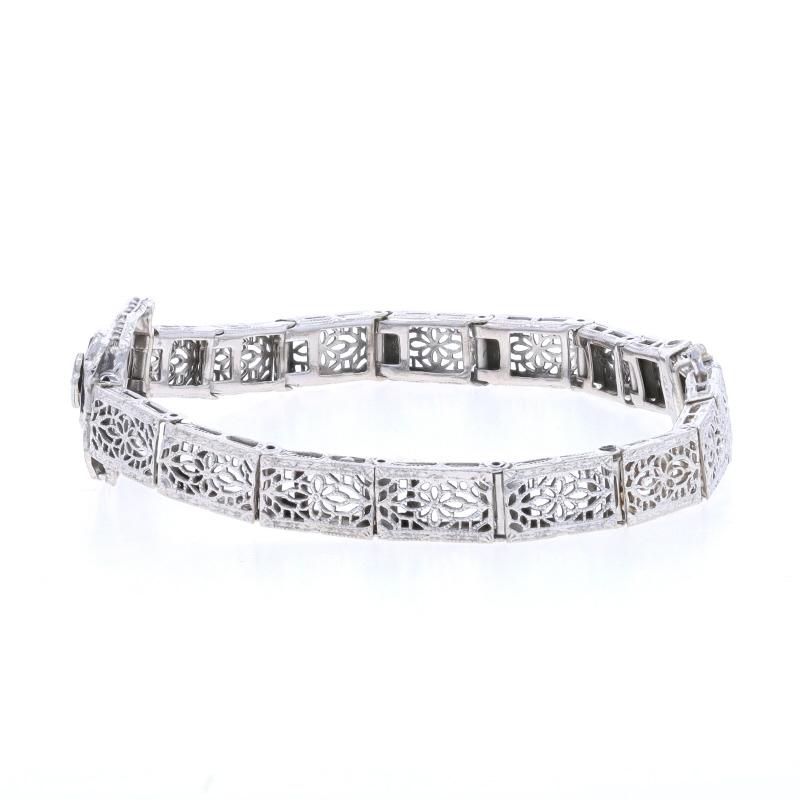 White Gold Onyx & Diamond Art Deco Link Bracelet 6 1/2