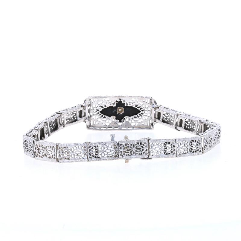 Women's White Gold Onyx & Diamond Art Deco Link Bracelet 6 1/2
