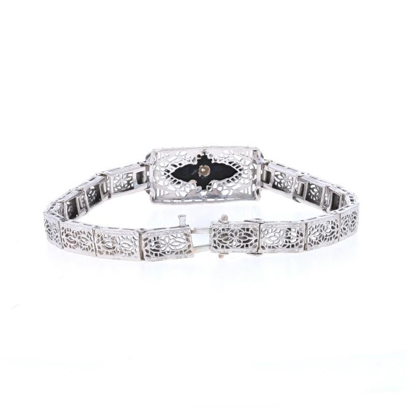 White Gold Onyx & Diamond Art Deco Link Bracelet 6 1/2