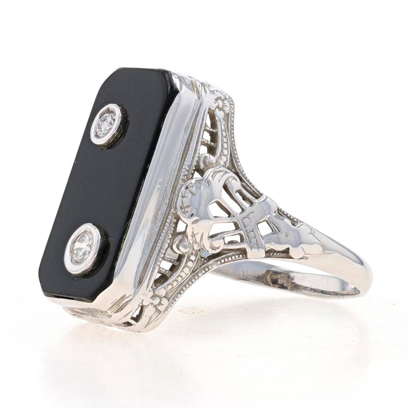 Art Déco Anello in oro bianco con onice e diamanti in stile Art Deco - 14k .10ctw Vintage Filigree Two-Stone