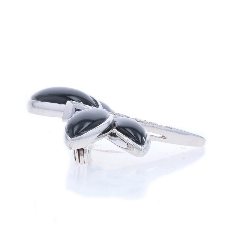 Taille Marquise Or blanc Onyx Diamant Dragonfly Broche 18k Marquise Cabochon .16ctw Insect Pin en vente