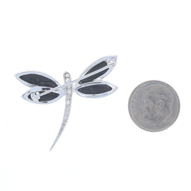 Or blanc Onyx Diamant Dragonfly Broche 18k Marquise Cabochon .16ctw Insect Pin Excellent état - En vente à Greensboro, NC