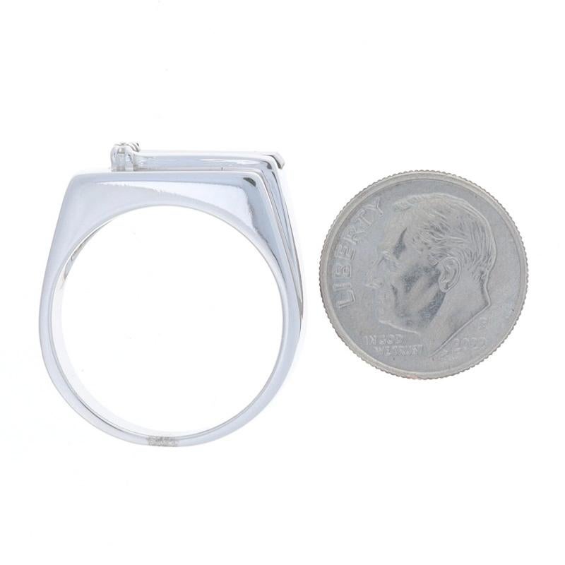 White Gold Onyx & Diamond Men's Ring - 10k Geometric Rectangle For Sale 1