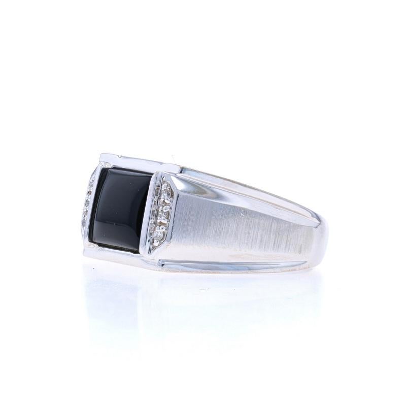 White Gold Onyx Diamond Men's Ring - 14k Square Cabochon Brushed In Excellent Condition In Greensboro, NC