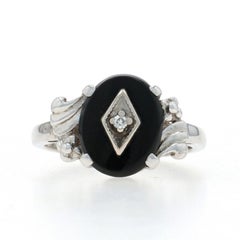 White Gold Onyx Diamond Ring - 10k