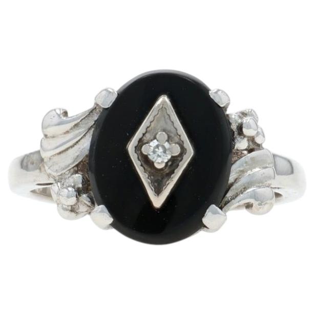 White Gold Onyx Diamond Ring - 10k