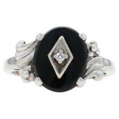 White Gold Onyx Diamond Ring - 10k