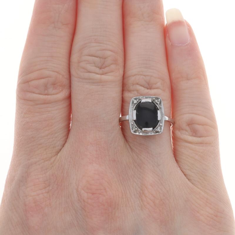 Oval Cut White Gold Onyx Diamond Vintage Ring - 14k Oval Cabochon For Sale