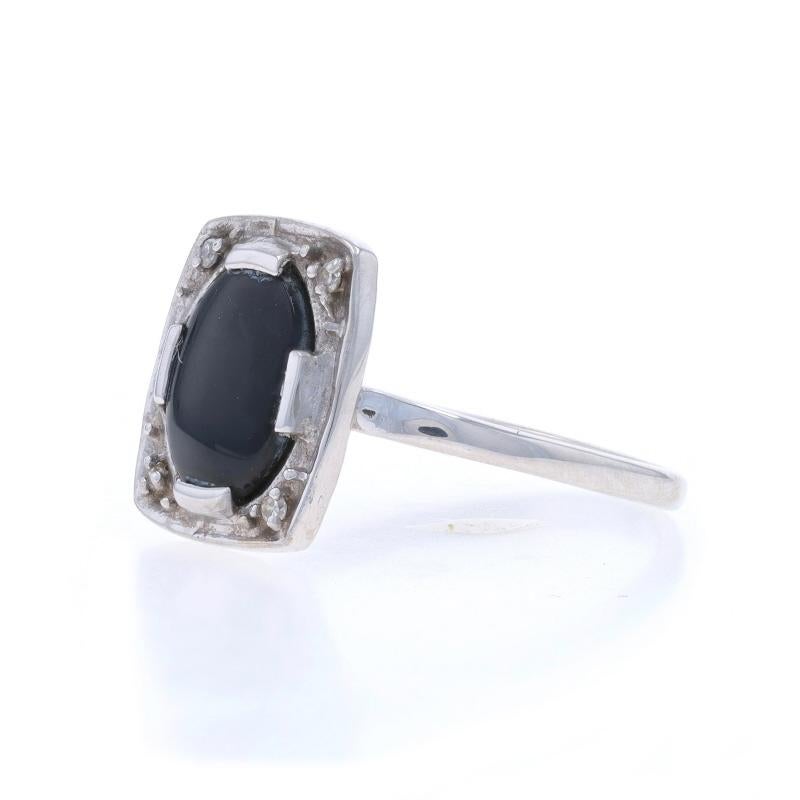 White Gold Onyx Diamond Vintage Ring - 14k Oval Cabochon In Good Condition For Sale In Greensboro, NC