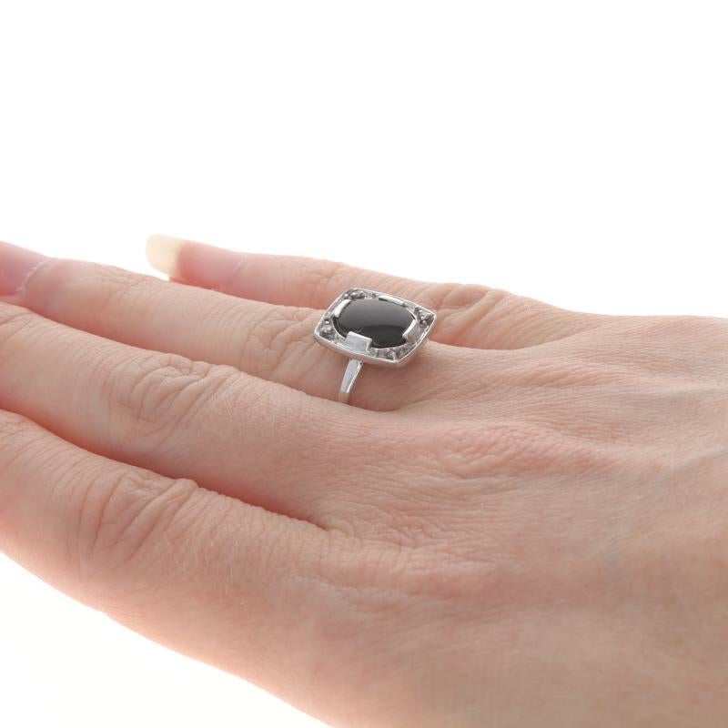 Women's White Gold Onyx Diamond Vintage Ring - 14k Oval Cabochon For Sale