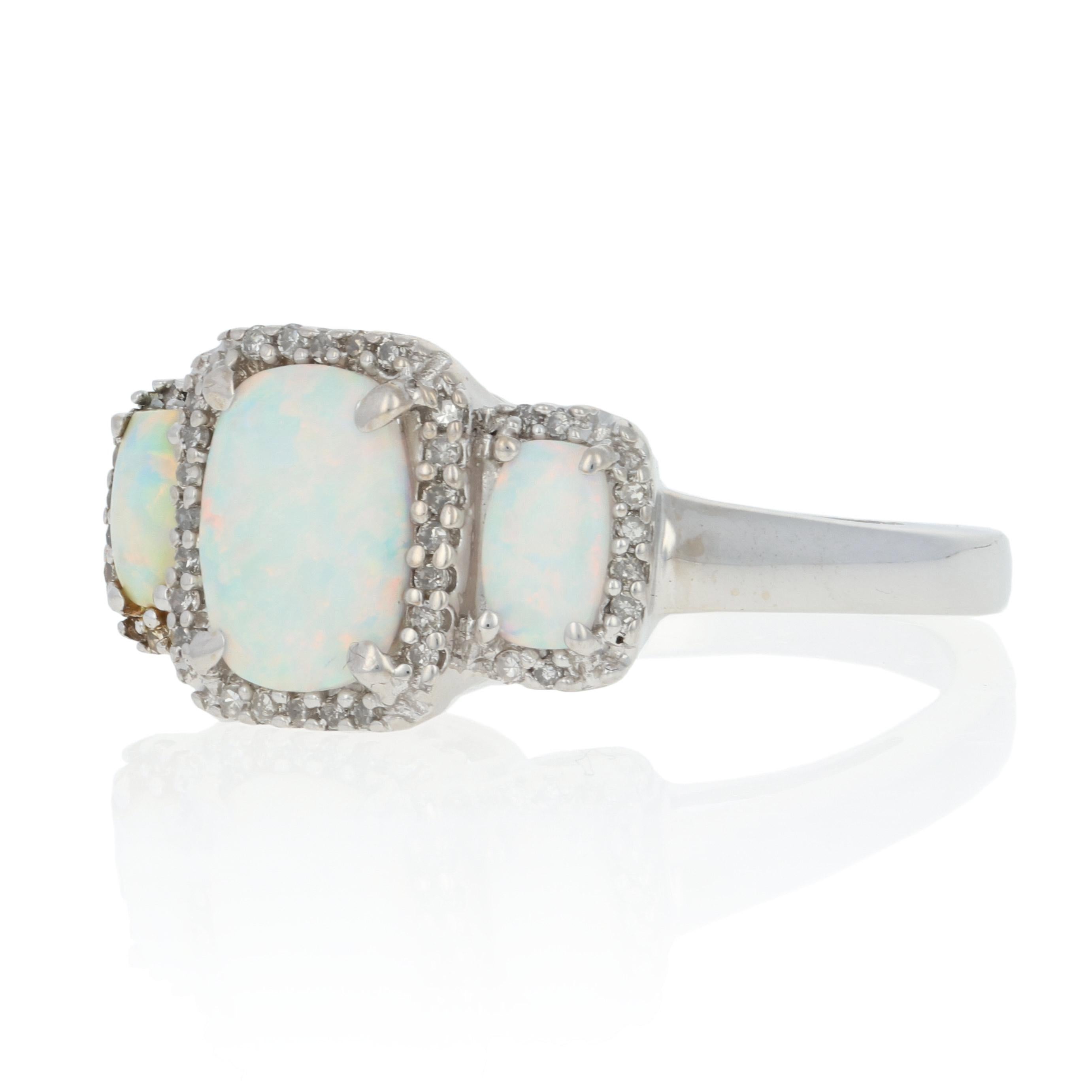 White Gold Opal & Diamond Halo Ring, 14k Oval Cabochon Cut 1.10ctw 3