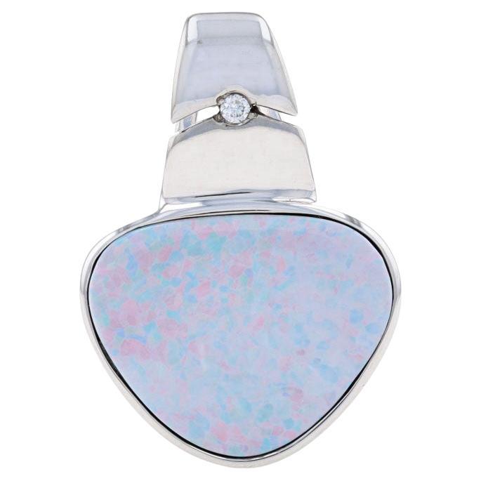 White Gold Opal & Diamond Pendant - 14k Doublet