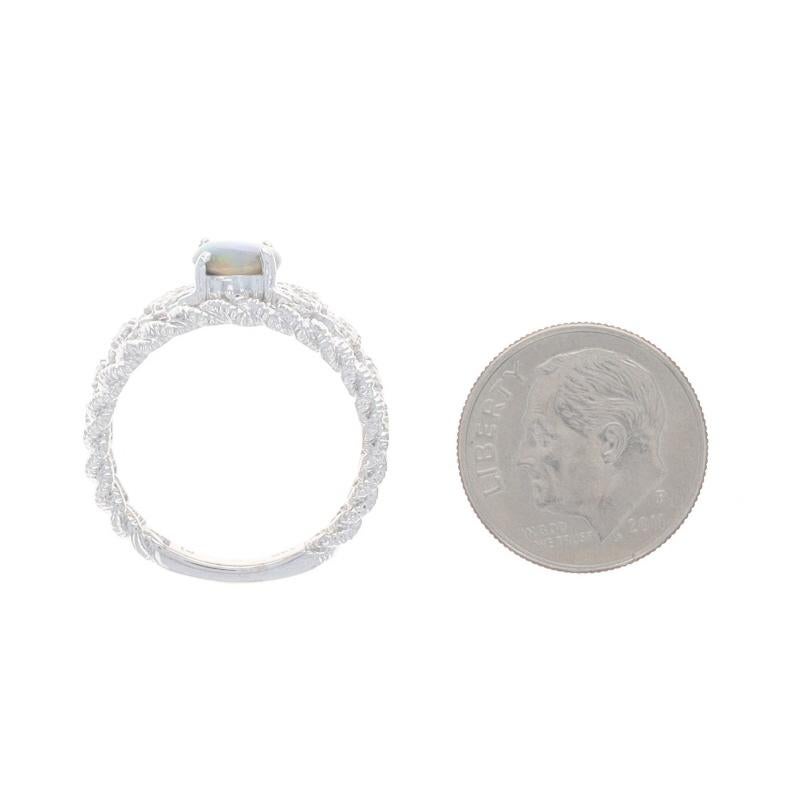 White Gold Opal Diamond Ring - 14k Oval Cabochon 1.08ctw Rope For Sale 2