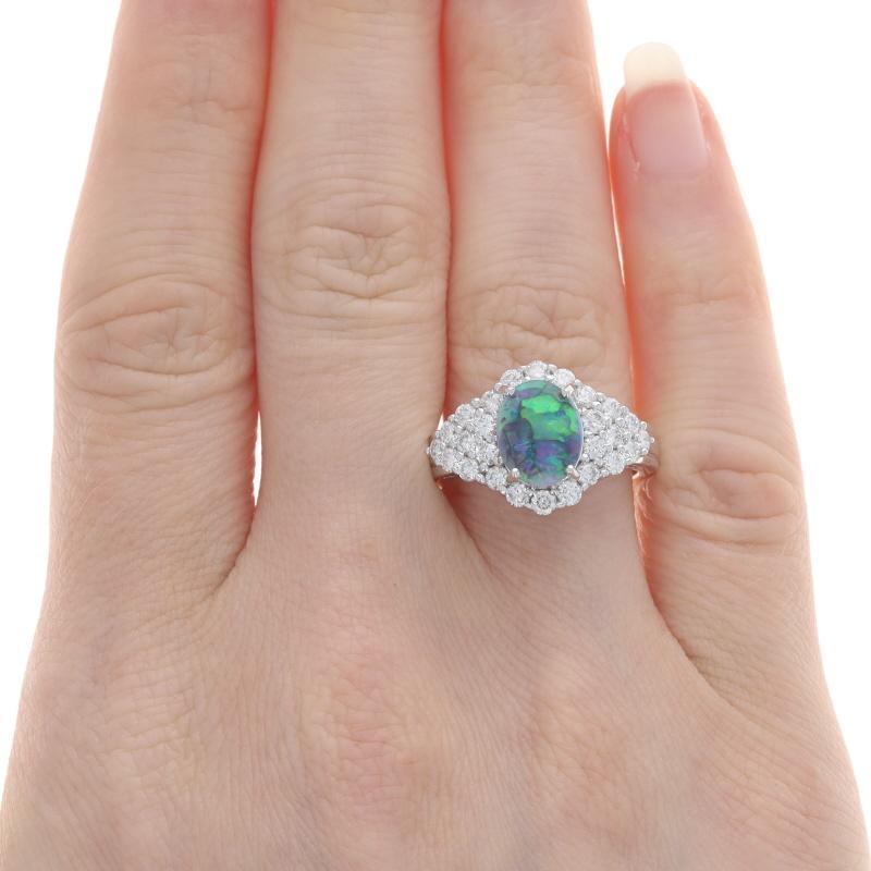 Oval Cut White Gold Opal Diamond Ring - 14k Oval Cabochon 2.55ctw For Sale