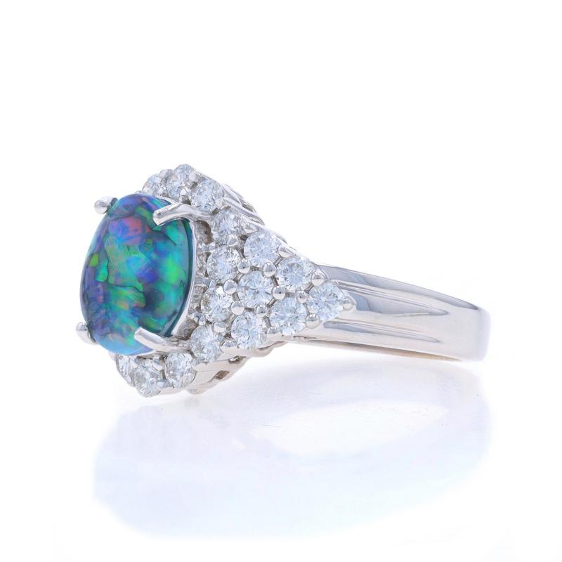 White Gold Opal Diamond Ring - 14k Oval Cabochon 2.55ctw In Excellent Condition For Sale In Greensboro, NC