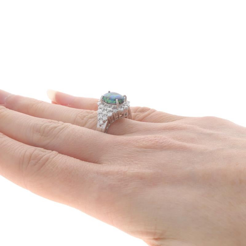 Women's White Gold Opal Diamond Ring - 14k Oval Cabochon 2.55ctw For Sale