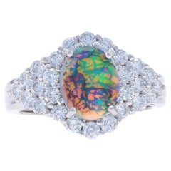 White Gold Opal Diamond Ring - 14k Oval Cabochon 2.55ctw