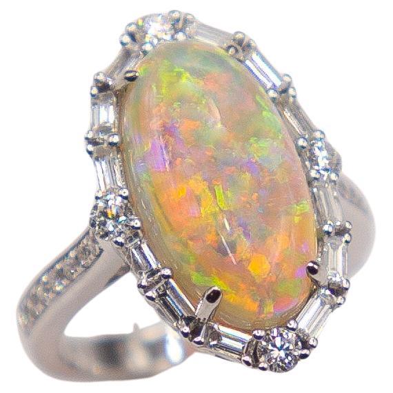 White Gold Opal Diamond Ring For Sale