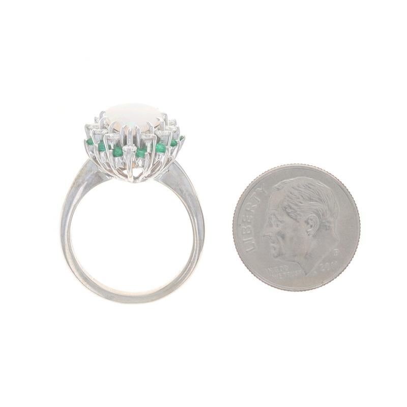 White Gold Opal, Emerald, & Diamond Halo Ring - 14k Pear Cabochon 2.70ctw For Sale 1