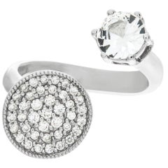 White gold open diamond and white sapphire ring