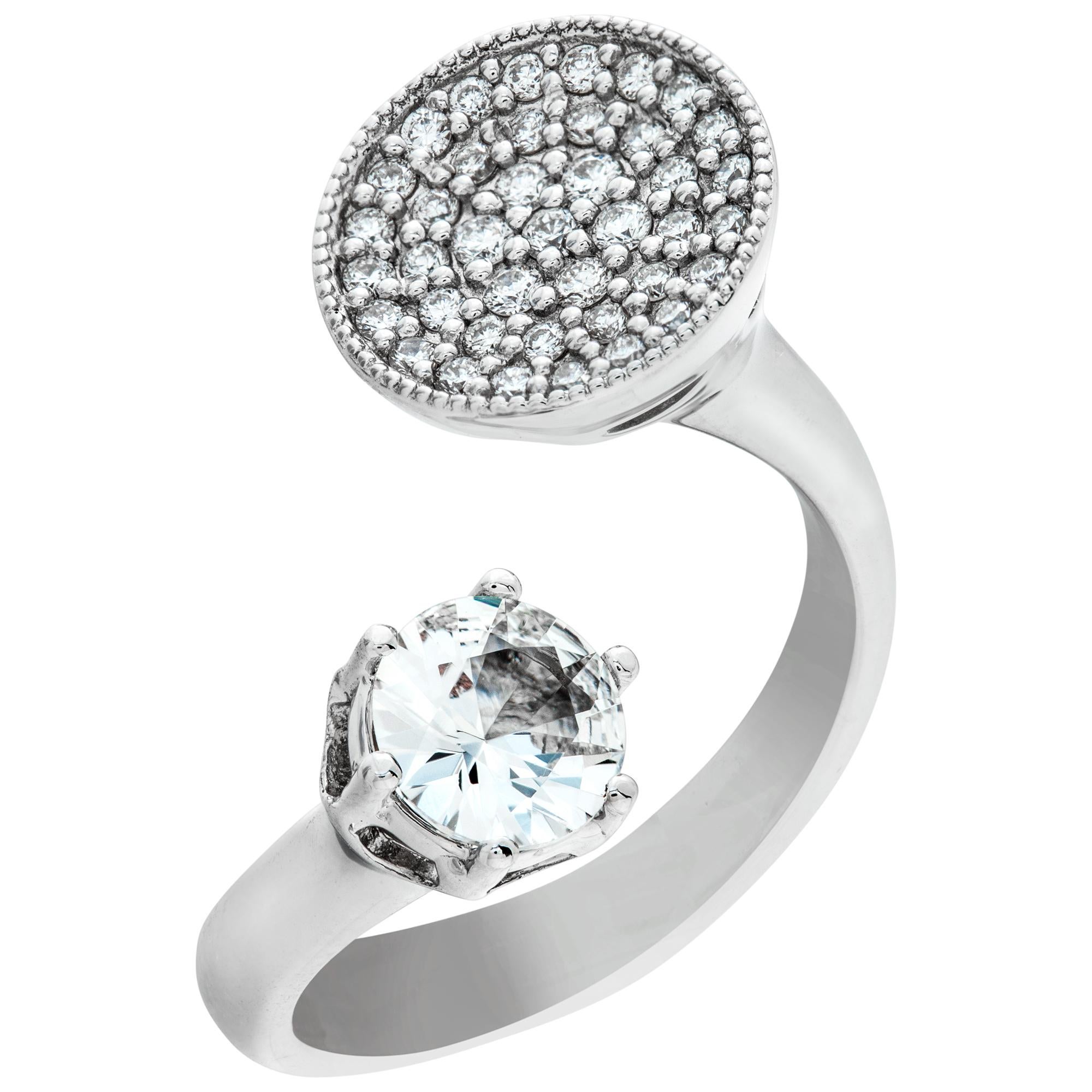 Round Cut White gold open diamond and white sapphire ring For Sale