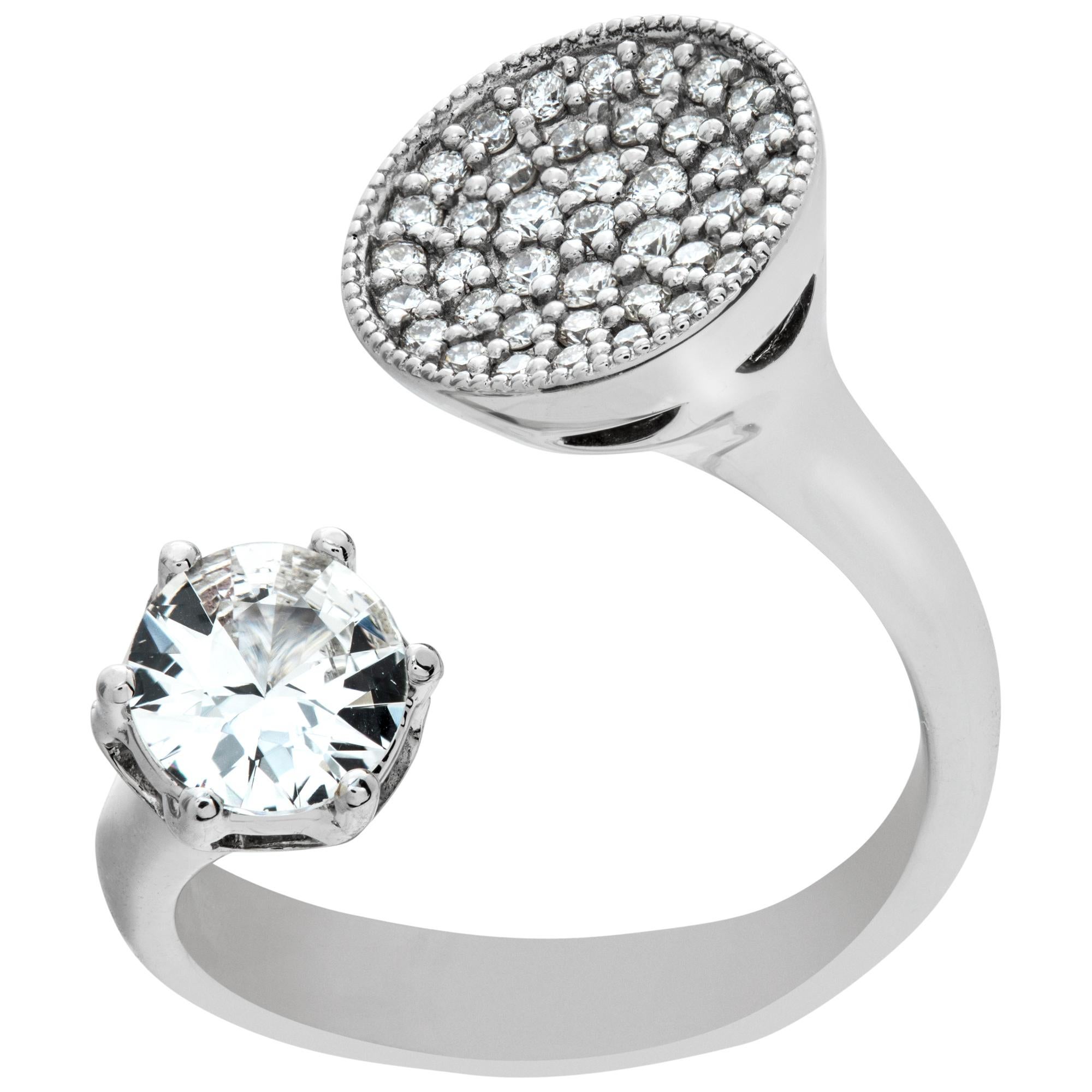 White gold open diamond and white sapphire ring