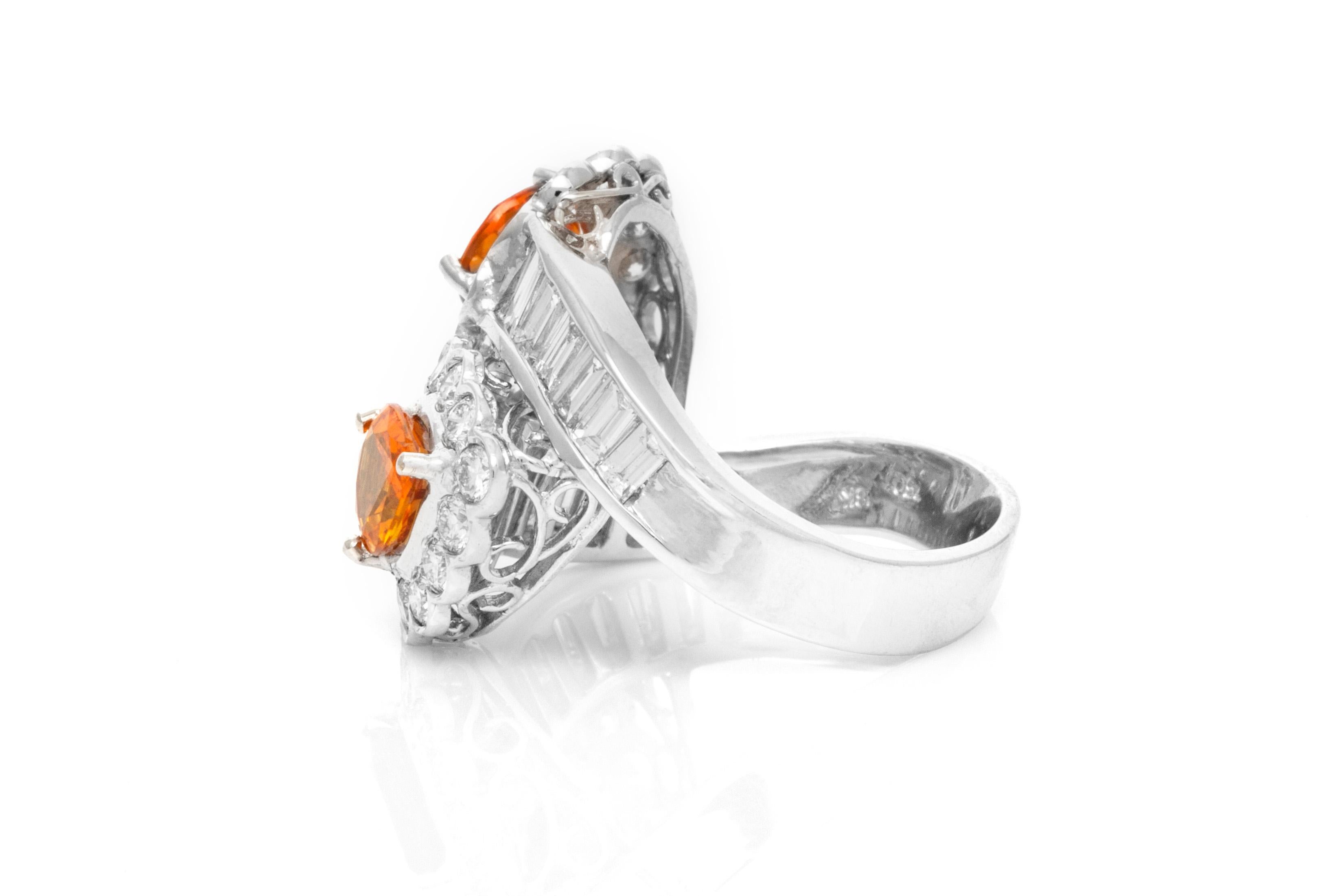 Round Cut White Gold Orange Sapphire Diamonds Ring For Sale
