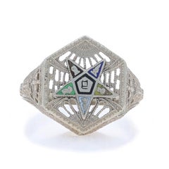 White Gold Order of the Eastern Star Ring - 14k Masonic