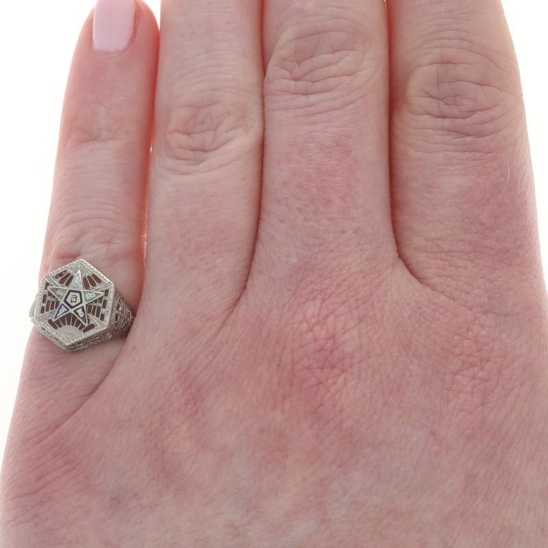 White Gold Order of the Eastern Star Ring - 14k Masonic In Excellent Condition For Sale In Greensboro, NC