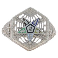 White Gold Order of the Eastern Star Ring - 14k Masonic