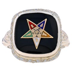 Bague vintage Order of the Eastern Star en or blanc et onyx 14 carats pour femmes