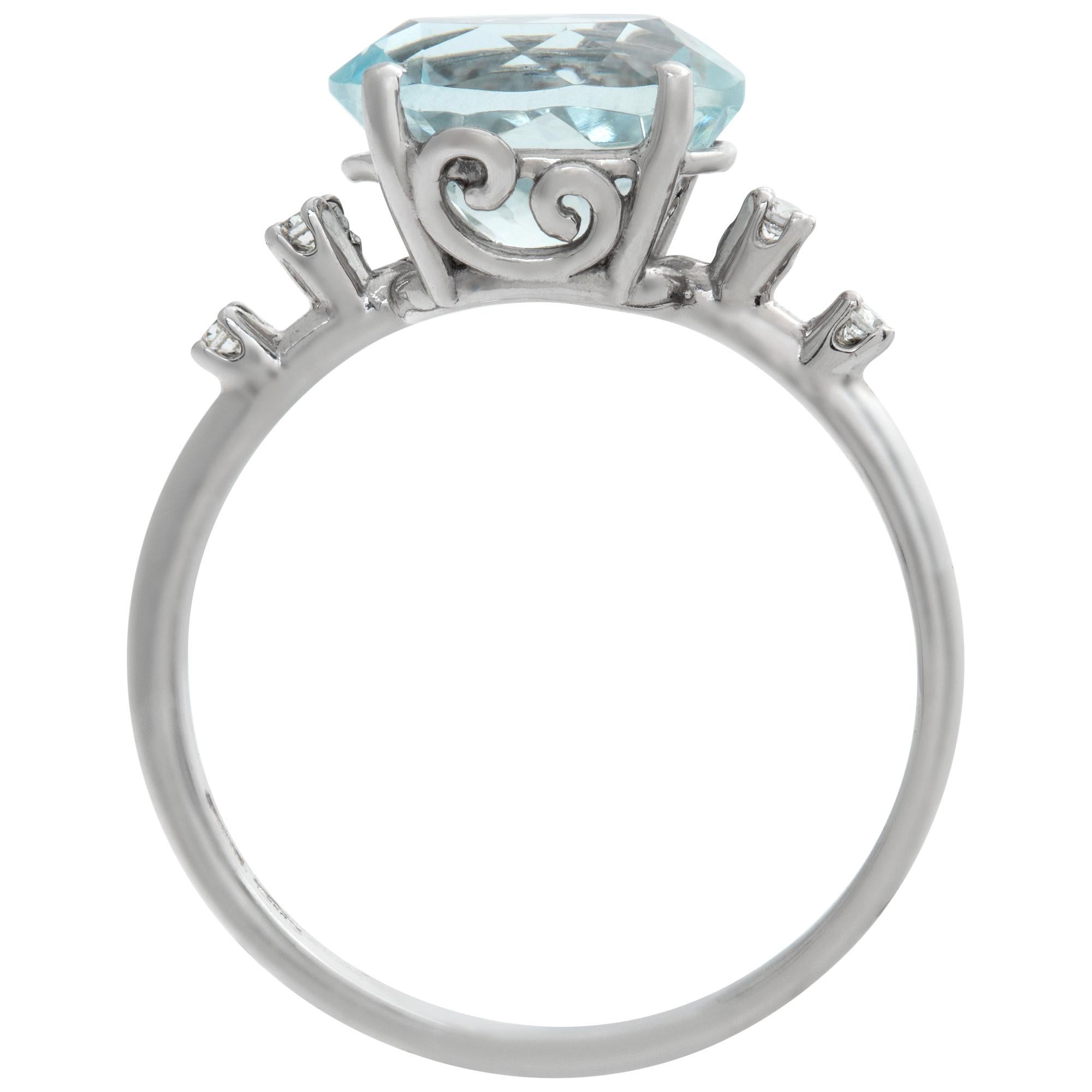Oval Cut White Gold oval cut Aquamarine ring with diamonds accents