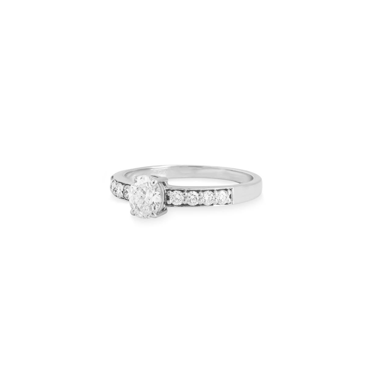 Women's White Gold Oval Cut Diamond Engagement Ring 0.54ct I/SI For Sale