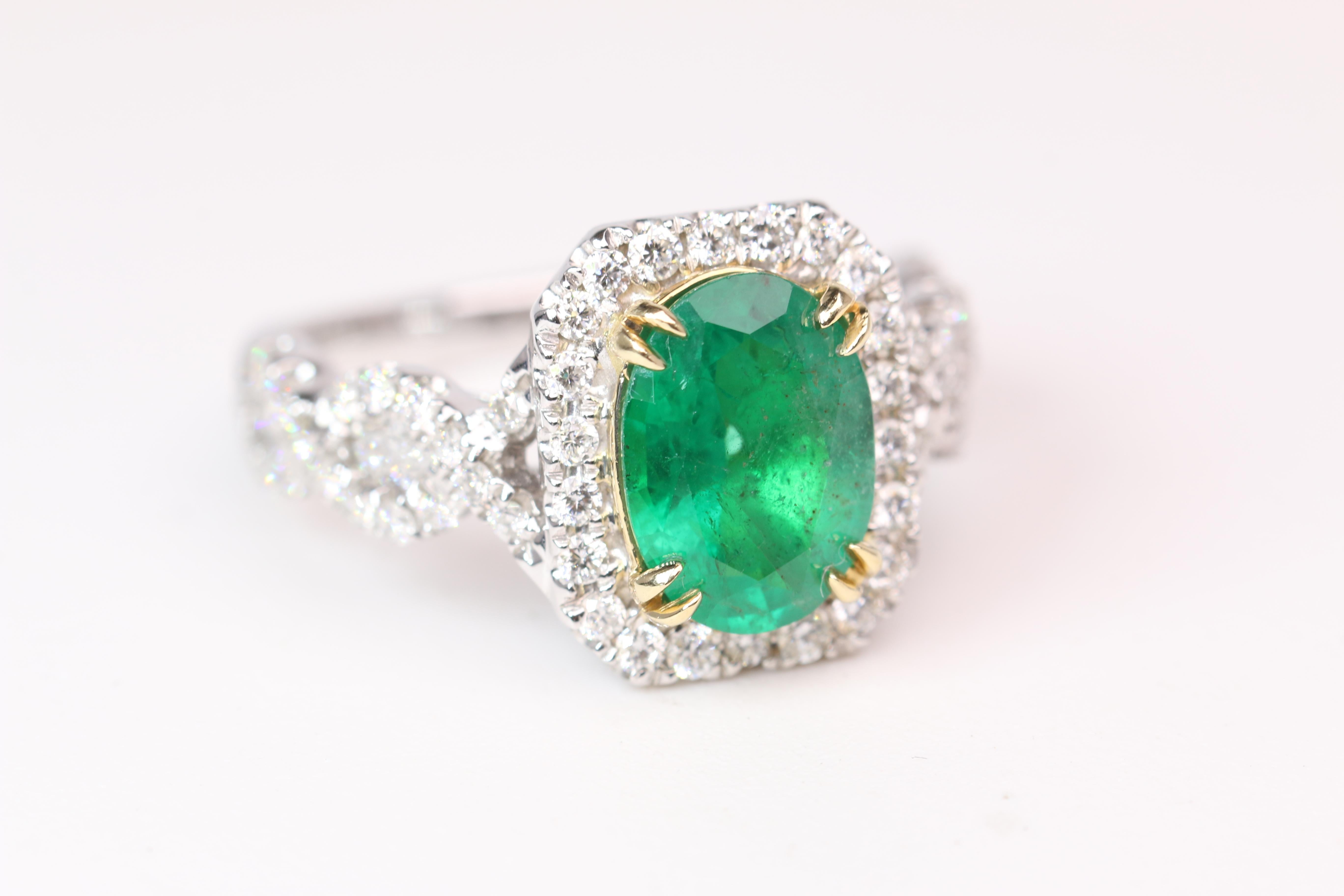 White Gold Oval Cut Emerald Ring 1